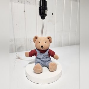 Vintage Teddy Bear Lamp with Red and Blue Outfit